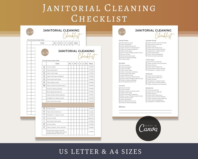Editable Janitorial Cleaning Checklist, Cleaning Service Checklist