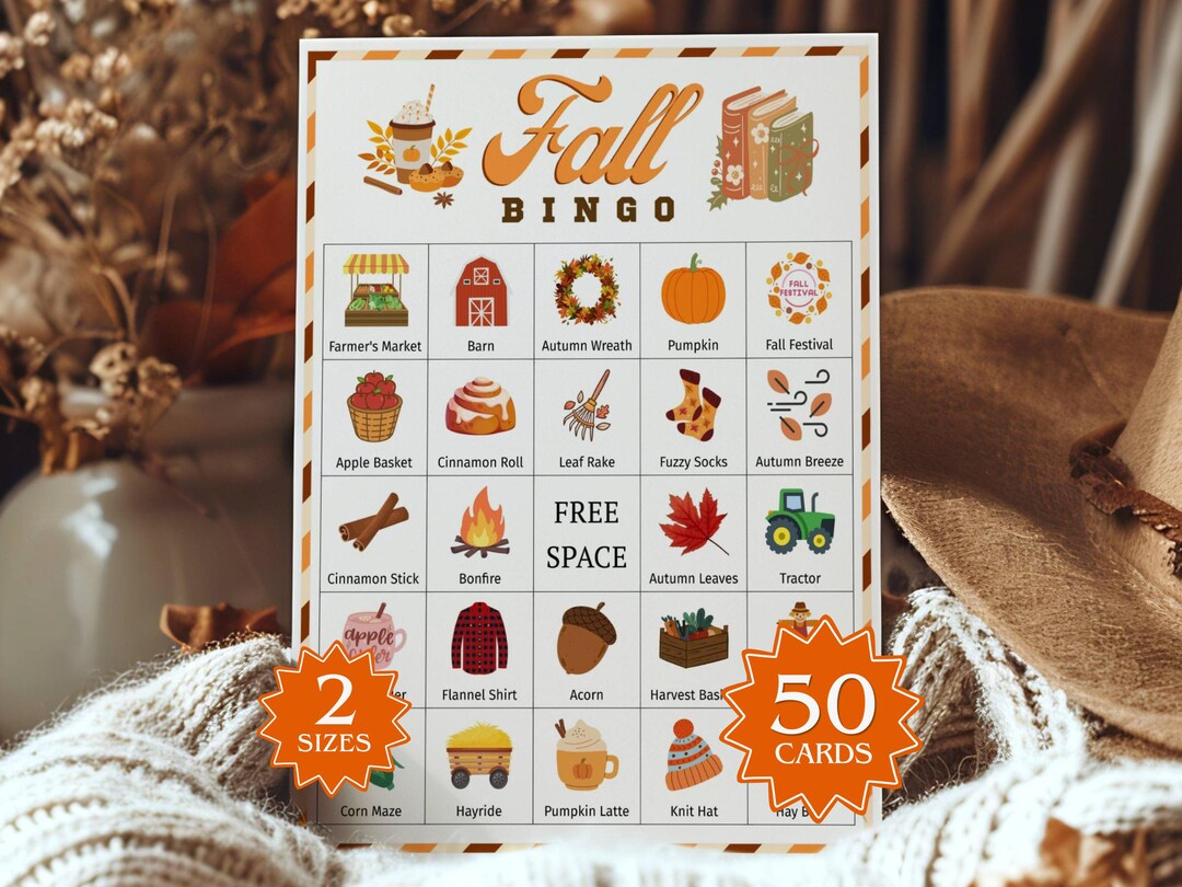 50 Fall Bingo Cards Printable Party Games Thanksgiving Bingo Autumn ...