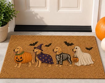 Felpudo de Halloween con diseño de Golden Retriever, decoración otoñal para el porche, felpudo divertido con forma de perro, decoración espeluznante para la entrada en otoño, regalo adorable para amantes de los perros.