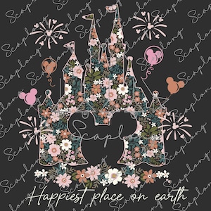 Magical Castle Floral Png, Vintage Kingdom, Family Vacation Png, Happiest Place On Earth Png, Magic Kingdom Png, Floral Cute Gift