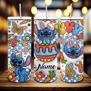Emballage de gobelet de Pâques 20 oz dessin animé avec nom personnalisé, gobelet maigre gonflé 3D Joyeuses Pâques 20 oz, png lapin de Pâques, gobelet floral printanier
