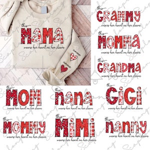 Bundle Custom This Mama Wears Her Heart on Her Sleeve Png, Kids Valentine Png, Retro Valentine Png, Mama Valentines Png, Valentine's Day Png