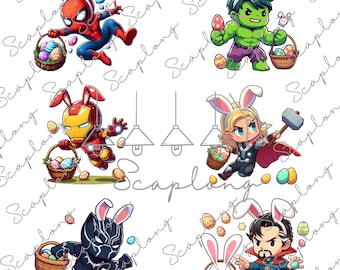 Bundle Super Happy Easter Day Png, Hero Easter's Day Png, Cute Easter Bunny Png, Easter Egg Bucket Png, Cartoon Easter Png, Easter Png