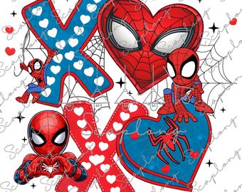 Happy Valentine XOXO, Cartoon Superhero Png, Valentine Couple Design Png, Valentine Heart Png, Digital File, Heart Valentine Cartoon Png