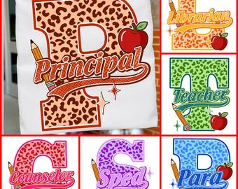 Neon Leopard School Staff Png Bundle, School Occupation Png, Colorful Back To School Png, Teacher Sped Para Counselor, First Day of School