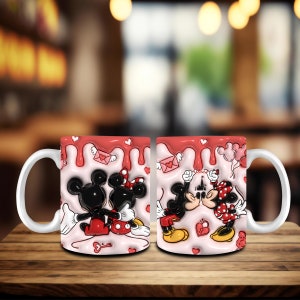 Taza de café de San Valentín con dibujos animados en 3D, 11 oz, envoltura PNG, envoltura de taza de San Valentín con corazón de amor, taza de San Valentín con parejas de ratones, feliz día de San Valentín