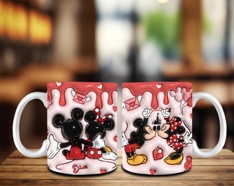 Taza de café de San Valentín con dibujos animados en 3D, 11 oz, envoltura PNG, envoltura de taza de San Valentín con corazón de amor, taza de San Valentín con parejas de ratones, feliz día de San Valentín