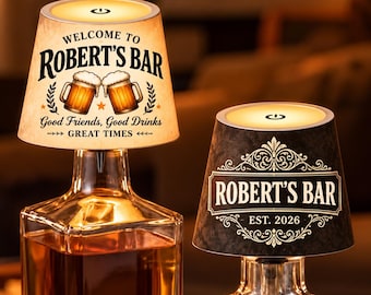 Gepersonaliseerde draadloze fleslamp met naam voor je bar, op maat gemaakte LED-fleslamp voor thuisbar, kerstcadeau voor bartender, whiskyliefhebber, decoratie voor thuisbar of pub