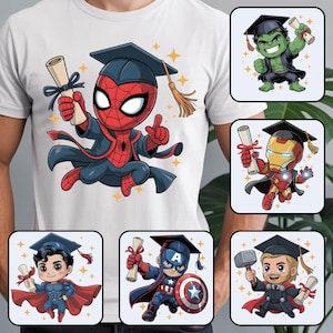 Bundle Superhelden-Abschluss 2025 Png, Heldencharaktere Abschluss Png, Cartoon graduate Png, Superhelden Senior 2025 Png, Klasse von 2025 Png