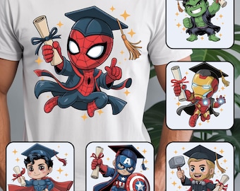 Bundle Superhero Graduation 2025 Png, Hero Characters Graduation Png, Cartoon Graduate Png, Superhero Senior 2025 Png, Class of 2025 Png
