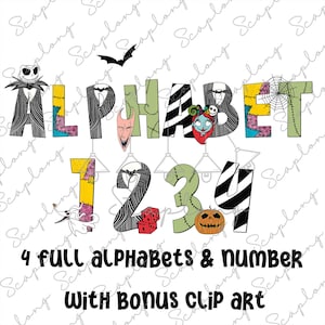 Bundle Alphabet Set, Halloween Horror Alpha Png, Spooky Season, Horror Characters Clip Art Png, Movie Killers, Trick Or Treat, Skeletons Png