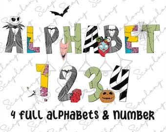 Bundle Alphabet Set, Halloween Horror Alpha Png, Spooky Season, Horror Characters Clip Art Png, Movie Killers, Trick Or Treat, Skeletons Png
