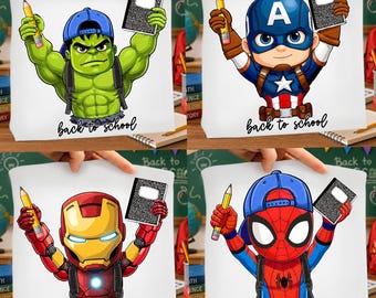 Boys Superhero Back to School Png Bundle, Cartoon Movie School Png, Happy First Day of School Png, School Boy Png, Student Shirt Design