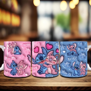 3D opgeblazen cartoon Valentine 11oz mok wrap, Valentines 11oz mok wrap, liefde XOXO sublimatie, 3D bladerdeeg Happy Valentine Day 11oz koffiemok PNG