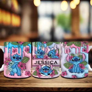 Personalisierte 3D-Zeichentrickfiguren 11 Unzen Becher Design PNG, geschwollene Valentinstag Kaffeetasse, süßer Valentinstag, 3D Aufgeblasene Valentinstag 11 Unzen Becherverpackung