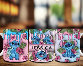 Personajes de dibujos animados 3D personalizados Diseño de taza de 11 oz PNG, Taza de café de San Valentín hinchada, San Valentín lindo, Envoltura de taza de 11 oz del Día de San Valentín inflado en 3D