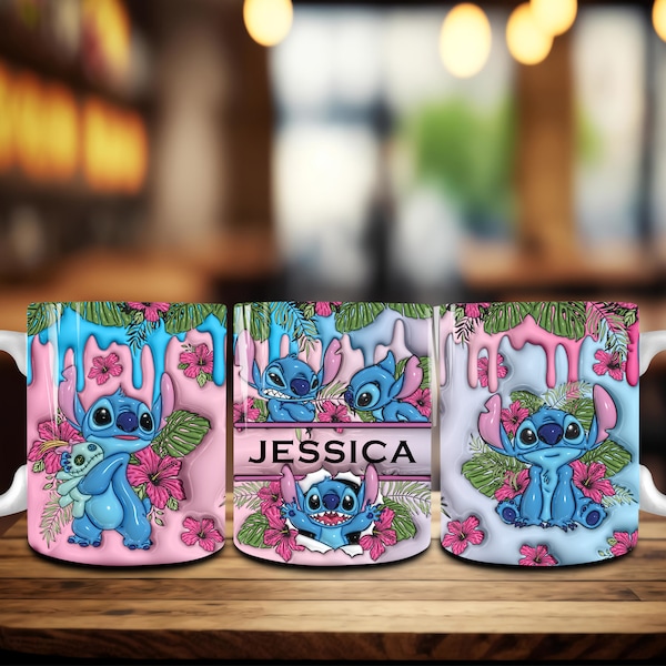 Personalized 3D Cartoon Characters 11oz Mug Design PNG, Puffy Valentine Coffee Mug, Cute Valentine, 3D Inflated Valentines Day 11oz Mug Wrap