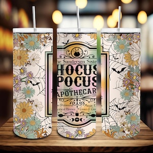 Halloween 20oz Skinny Tumbler Wrap Png, Witches Sisters 20oz Tumbler Wrap Png, Spooky Season Png, Flower Witch Tumbler Sublimation Design