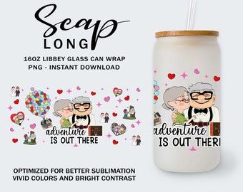 Valentines Day 16oz Glass Can Wrap Png, His and Hers, Cartoon Valentine 16oz Libbey Can Glass, Couple Valentine Tumbler, Anniversary Gift