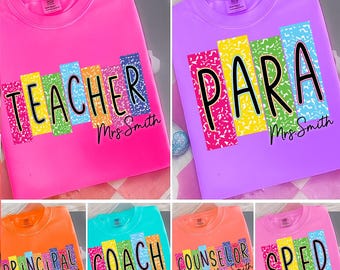 School Occupation Png Bundle, Custom Teacher Name Png, Back To School Teacher Png, Teacher Para Sped, Leopard Composition Notebook, Colorful