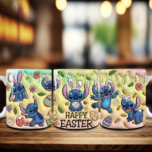 Emballage de tasse de Pâques dessin animé 3D gonflé de 11 oz, design de papier peint de Pâques lapin de Pâques de 11 oz, oeuf de pâques png, tasse à café bouffée 3D joyeuses pâques