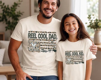 Reel Cool Dad Daddy and Me Png, Camo USA Flag Dad and Son Matching Shirt, Fishing Dad Camouflage Png, First Father's Day, Dad Gift From Kids