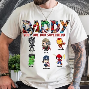 Paquete de papá superhéroe personalizado (PNG), el mejor papá del mundo (PNG), Día del padre (PNG), diseño de camiseta con el nombre de papá e hijo (PNG), eres nuestro superhéroe (PNG)