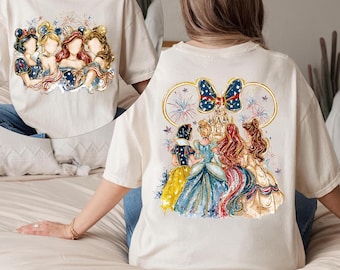 Front and Back Cartoon 4th of July Princess Png, Patriotic Magical Png, American Freedom Png, Princess Girly USA Png, Handwrite Watercolor