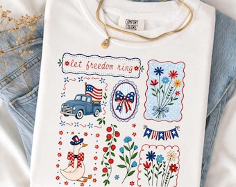 Let Freedom Ring Png, Cottagecore Floral 4th July Png, Vintage Floral USA Goose Png, Patriotic Truck Png, Girly USA, Grandmacore 4th Design