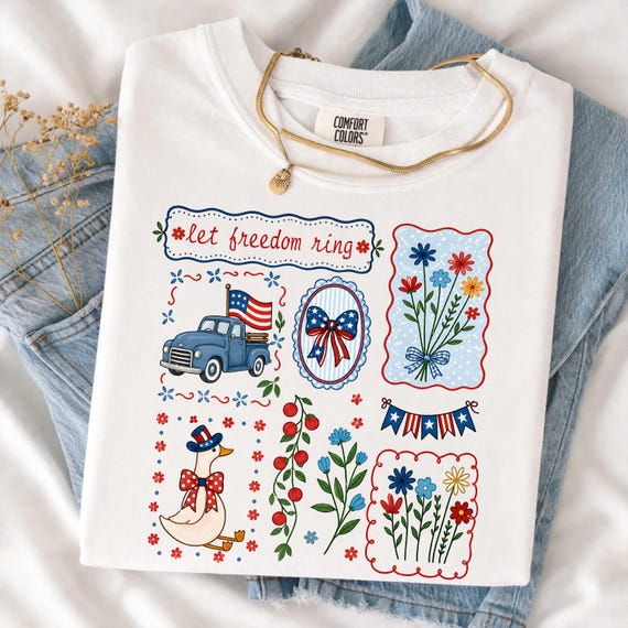 Let Freedom Ring Png, Cottagecore Floral 4th July Png, Vintage Floral USA Goose Png, Patriotic Truck Png, Girly USA, Grandmacore 4th Design