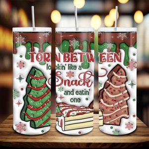 Png di bicchiere magro da 20 once gonfiato in 3D, sembra uno spuntino, Png di avvolgimento del bicchiere di Natale, Png di torta dell'albero di Natale 3D, torta dell'albero