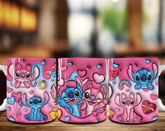 3D Inflated Cartoon Valentine 11oz Mug Wrap Sublimation, Happy Valentines Day Png, Valentine 11oz Mug Wrap, 3D Puff Love XOXO Coffee Mug Png