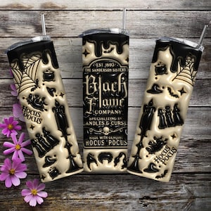 3D Aufgeblasene Black Flame Company 20 Unzen Skinny Tumbler Wrap Png, Halloween Schwestern, Halloween Kerzen Curses 20 Unzen Tumbler, Halloween Hexe Png