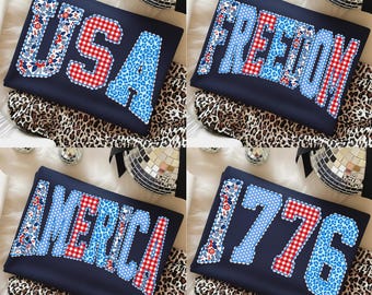 Coquette Floral USA Checkered Png Bundle, Preppy America Floral Png, 4th of July Sublimation, Freedom 1776 Png, Patriotic Png, Independence