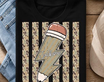 Distressed Stripes Camo Back To School Png Bundle, Custom School Boy Png, Pencil Lightning Bolt, Teacher Shirt Design, First Day of School