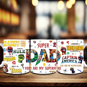 Super Dad 11oz Becher Wrap Png, Bester Dad 11oz Becher Png Design, Vatertagsbecher Sublimationsdesign, Papa Du bist Becher Wrap Png, Superheld Dad Geschenk