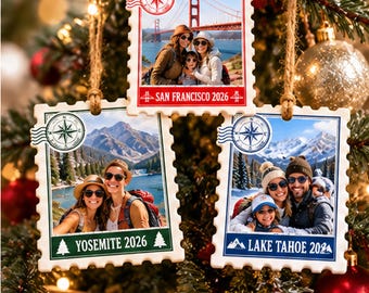 Custom Travel Photo Ornament, Family Vacation Ornament, Picture Stamp Ornament, Trip Memory Keepsake, Adventure Ornament, Friends Trip 2026