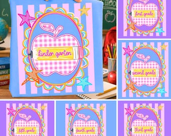 Preppy Teacher Pencil Apple PNG Bundle, Kindergarten to 5th Grades Png, Girl Back to School Png, Pink Gingham Stripes, First Day School Png