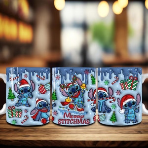 Merry Christmas Coffee Mug Png, 3D Opgeblazen Kerst Cartoon Mok Wrap Png, Christmas Vibes Png, Christmas Squad Mok, Merry Christmas Png