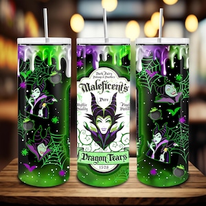 Vaso delgado de 20 oz con diseño de villano de Halloween (PNG), pandilla de villanos (PNG), villanos malvados, temporada espeluznante, envoltura para vaso de 20 oz con diseño de bruja de Halloween, chicas malas