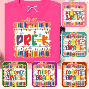 Pack rentrée preppy PNG, conception de chemise coquette de professeur pour la première journée d'école, noeud rose girly Png, niveau scolaire png, maternelle png