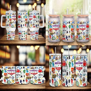 Pacchetto personalizzato per auto, sublimazione del bicchiere sottile da 20 once, design personalizzato del bicchiere per bambini, cartone animato per bicchiere in vetro da 16 once Png, modello tazza da 11 once