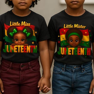 Little Miss & Mister Juneteenth Png, Schwarze Kinder Passendes Juniteenth Png Design, Schwarzer Junge / Mädchen Juniteenth Png, Afroamerikanischer Stolz Png