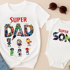 Pacote de PNGs personalizados de Super Pai, PNGs do Melhor Pai de Todos os Tempos, PNGs do Dia dos Pais, Design de Camiseta com Nome de Pai e Filho, PNGs de Super Pai e Super Filho