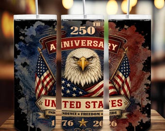 USA 1776-2026 Eagle Tumbler Wrap PNG, America 250th Anniversary 20oz Skinny Tumbler, 4th of July Tumbler Wrap Png, Patriotic Tumbler PNG