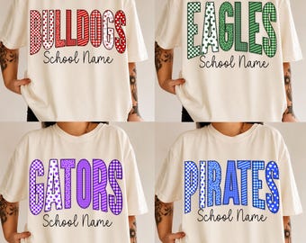 Custom Mascot & School Name Png, Personalized Sports Png, School Team Png, School Spirit Png, Game Day Png, Checkered Star Leopard Gingham