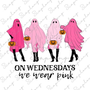 Mitwochs tragen wir rosa Png, Halloween-Geist Png, Geist tragen wir rosa Png, gruselige Jahreszeit, Kürbis Png, beste Freundin, lustiges Halloween