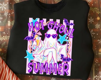 Hot Ghoul Summer Png, Funny Summer Halloween Png, Striped Halloween Cocktail Png, Summerween Ghost Png, Spooky Summer Png, Digital Download