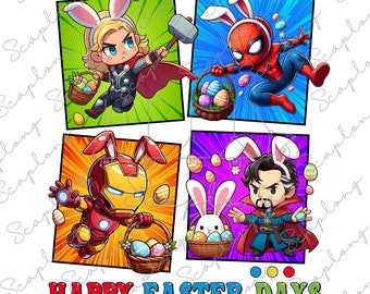 Súper felices días de Pascua Png, divertido conejito de Pascua Png, lindo huevo de Pascua Png, dibujos animados de Pascua Png, Pascua Png, sublimación del día de Pascua del héroe