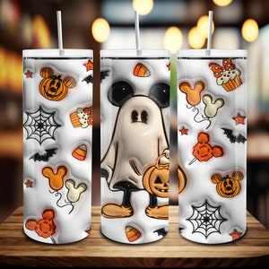 Aufgeblasener 3D-Mausgeist 20 Unzen Skinny Tumbler Wrap, Boo Png, Süßes oder Saures, Halloween-Kürbis, gruselige Saison, 3D lustige Halloween Tumbler Wrap